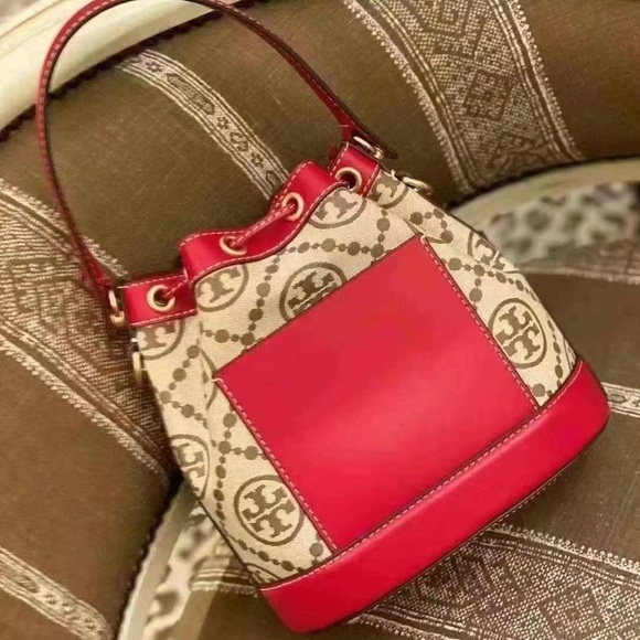 Tory Burch T Monogram Jacquard Bucket Bag, Hazelnut, Style 84336 - Picture 2 of 9